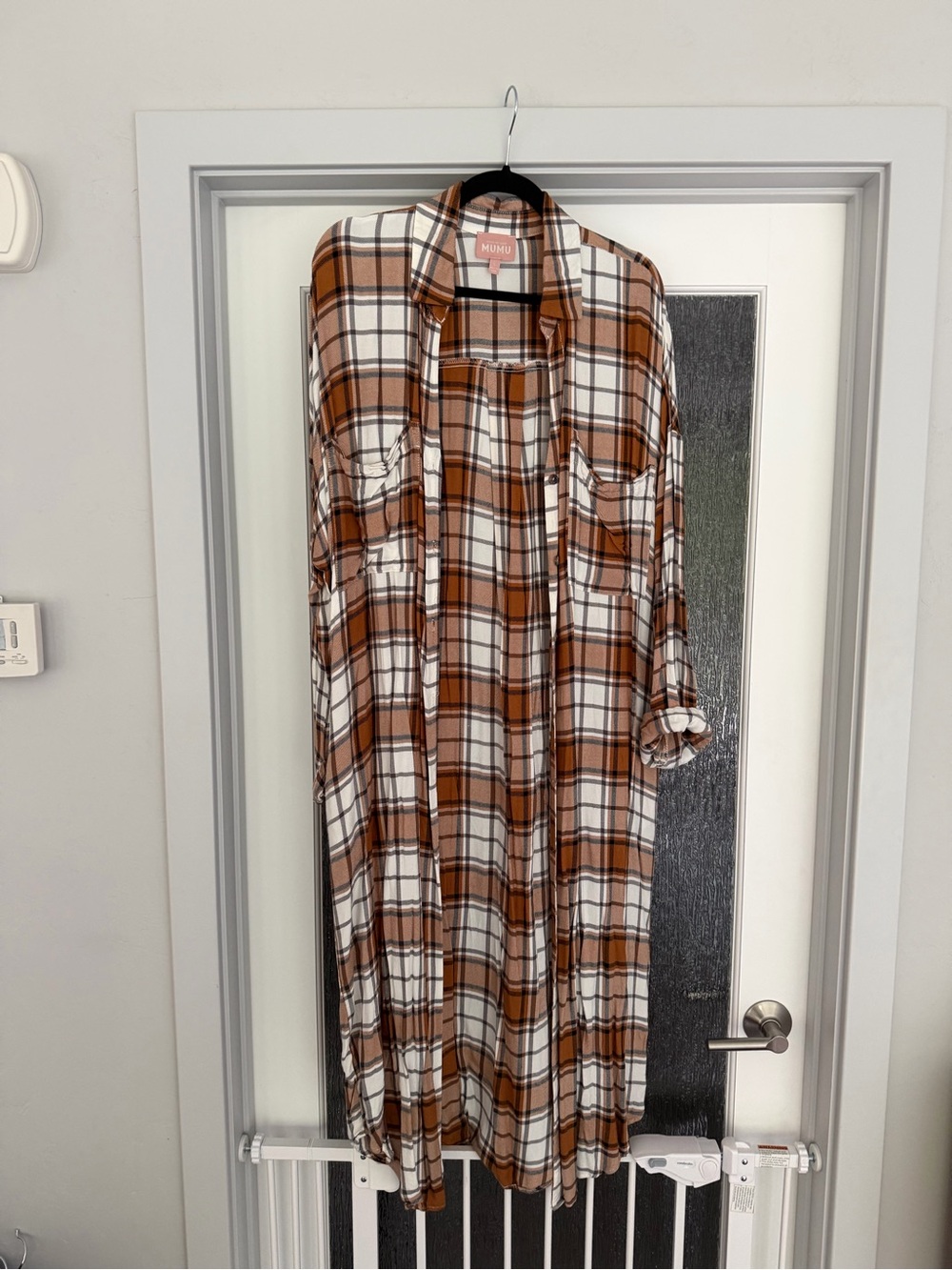 show me your mumu fall harvest plaid long button down shirt dress duster